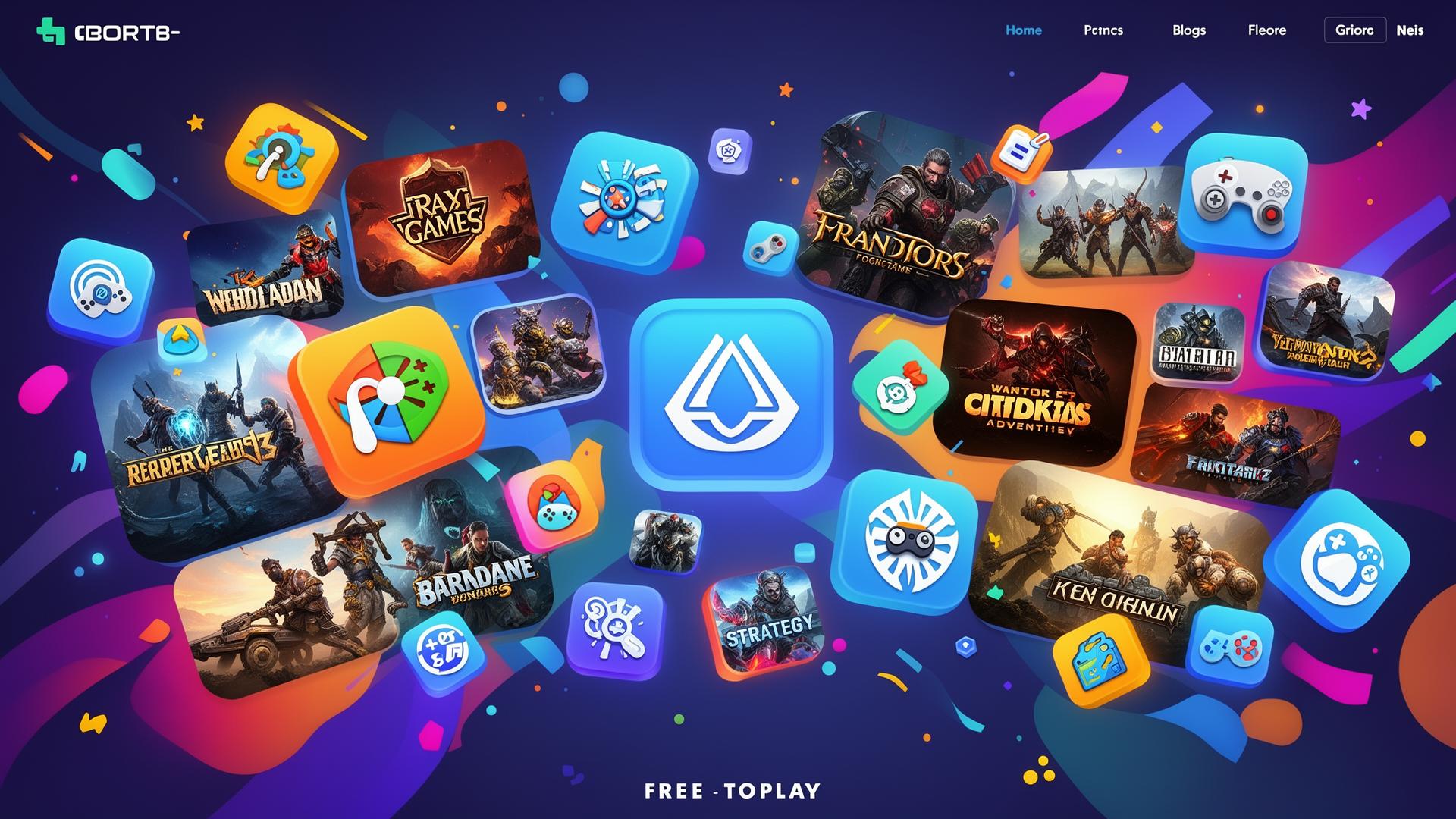 Portale moderno di giochi free-to-play con varietà di titoli e generi diversi