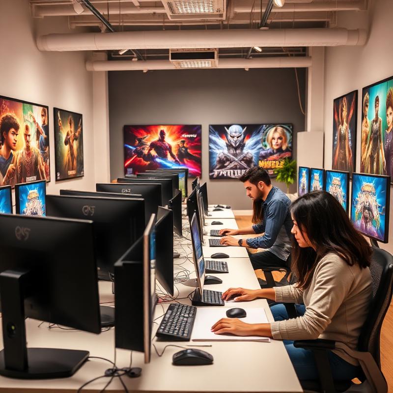 Team di sviluppatori, studio di giochi, ufficio moderno, professionisti del gaming
